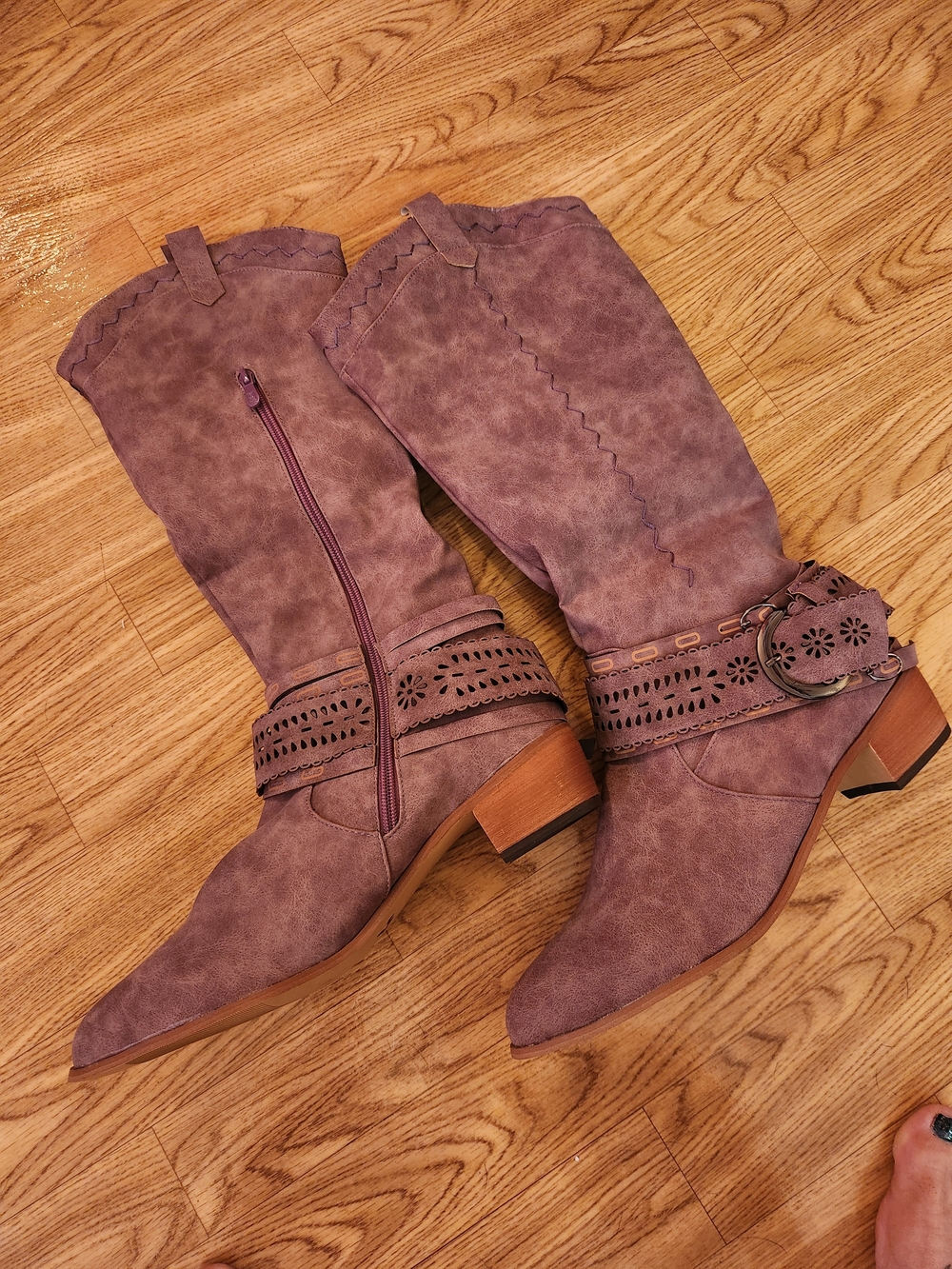Women’s Purple Faux Suede Western Boots with Buckle Accent 11 - Picture 2 of 5